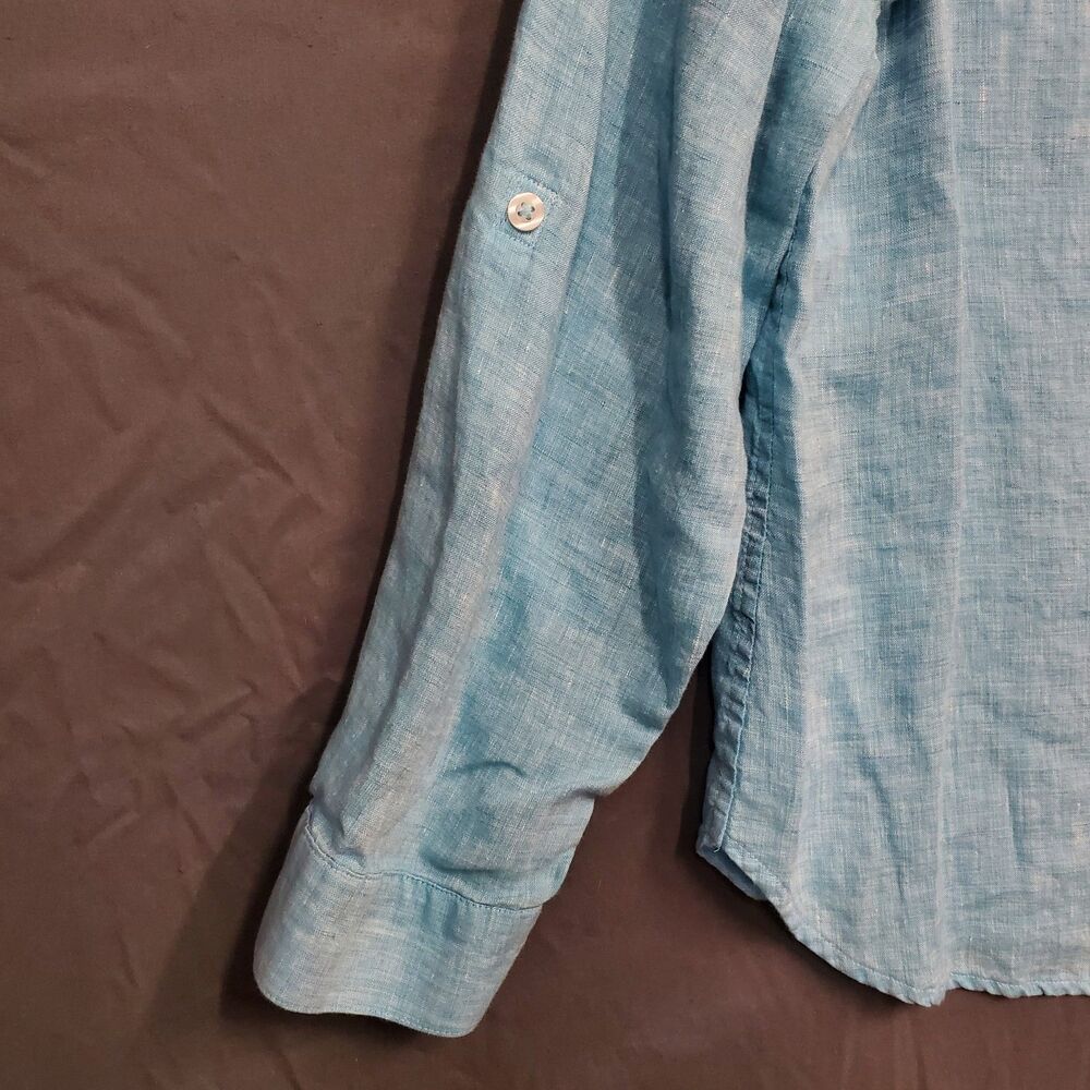 Chicos 100% LINEN Blue Blouse Shirt Top Size 2 (US 12-14) - Picture 2 of 7